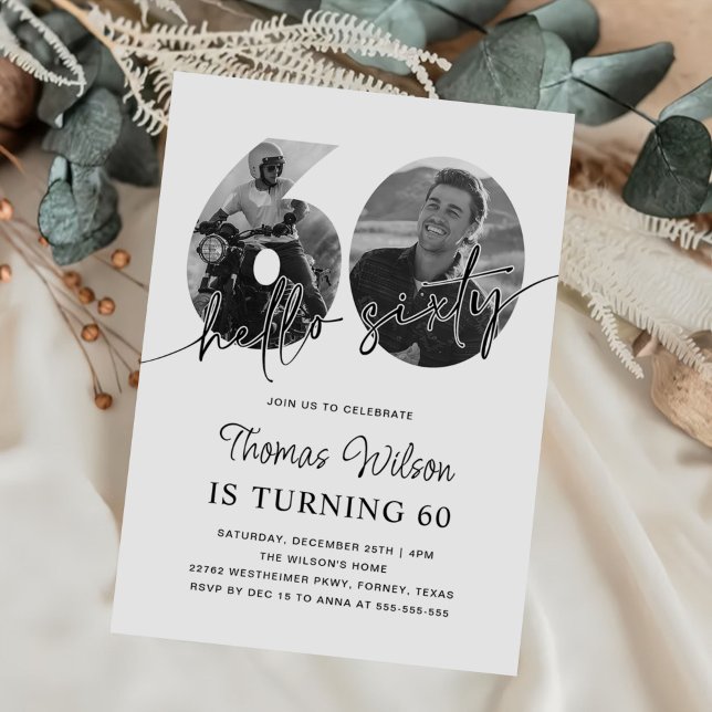 Convites Foto de 60º aniversário simples moderna (Criador carregado)