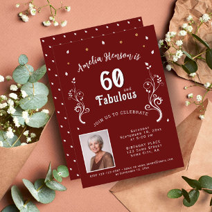 Convites Foto de 60 anos e Folhagem Fabulosa Vermelha