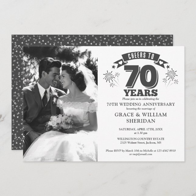 Convites Foto de 70 do Aniversário (Frente/Verso)