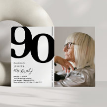 Foto de 90º Aniversário em Preto e Branco Moderno