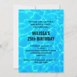 Convites Foto de Água de Piscina Azul Clara de Aniversário