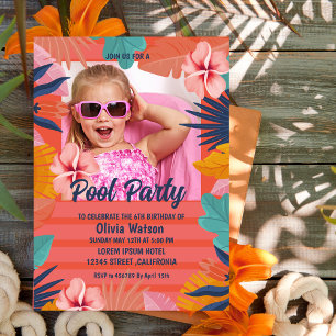 Convites Foto de Aniversário Aloha Luau Floral Tropical Lar