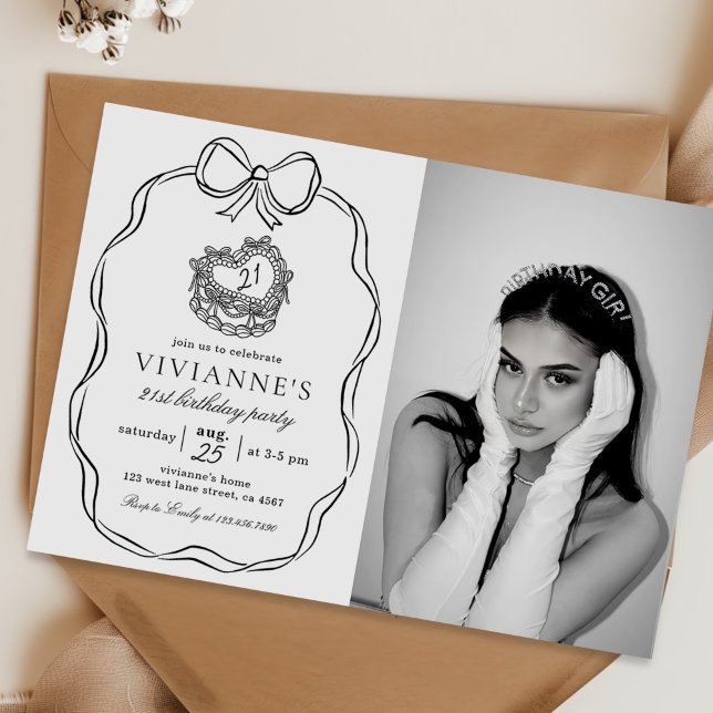 Convites Foto de aniversário da Arco Negra Desenhada em Mão (Criador carregado)