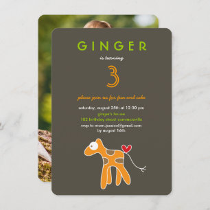 Convites Foto de Aniversário da Criança Laranja Girafa