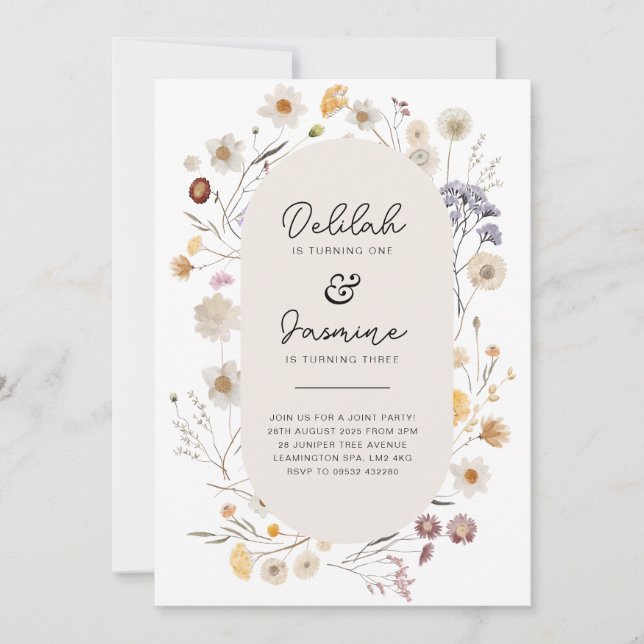 Convites Foto de Aniversário da Junta de Flores Selvagens (Frente)