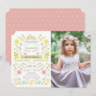 Convites Foto De Aniversário Da primavera Floral Bunny Pink