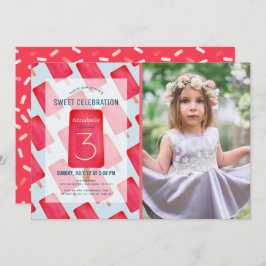 Convites Foto de Aniversário da Rapariga de Morango Vermelh