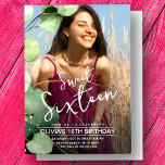 Convites Foto de aniversário de 16 anos, verde-rosa na moda<br><div class="desc">Celebrar um marco com nossos elegantes convites de 16 anos, cor-de-rosa, cor-de-rosa modernos! De elegante a rosa moderno, rústico a floral, temos o convite perfeito para o 16.º aniversário para combinar com o seu estilo único e tornar a sua celebração inesquecível. Nossa Elegante sábio verde Sweet 16 aniversários com fotos...</div>