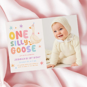 Convites Foto de Aniversário de 1 Ano da Menina Gansa Boba