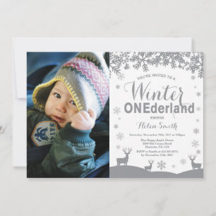Convites Foto de Aniversário de 1 ano Winter Onederland Sno