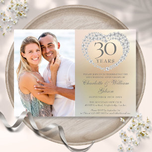 Convites Foto de Aniversário de 30 Anos de Casamento Pearl 