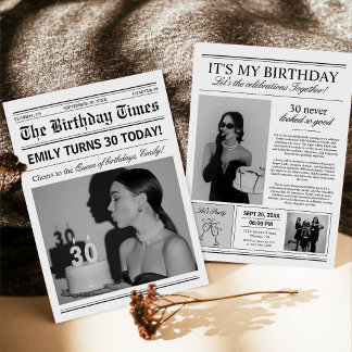 Convites Foto de Aniversário de 30 Anos em Jornal Antigo