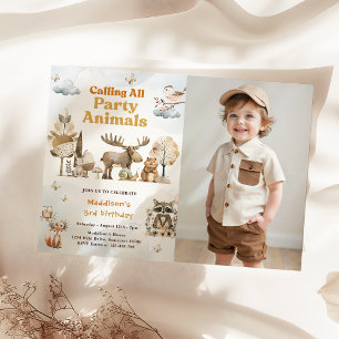 Convites Foto de aniversário de 3 anos de Animais da Flores