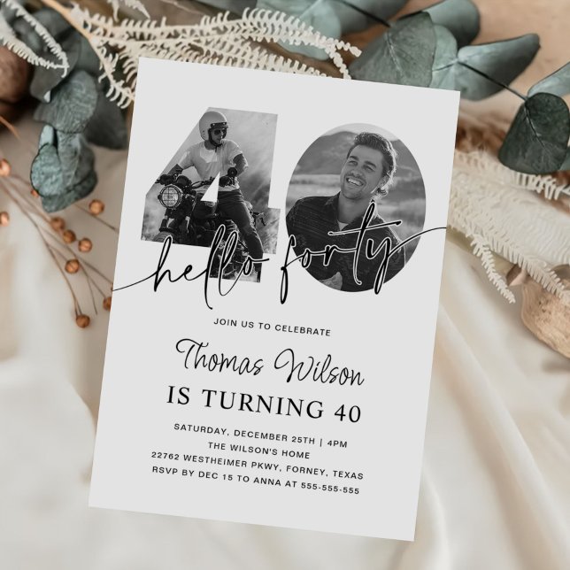 Convites Foto de aniversário de 40 anos simples moderno (Criador carregado)