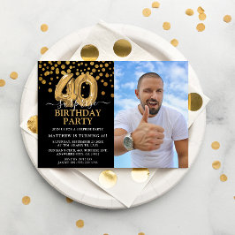 Convites Foto de aniversário de 40 dias de surpresa Dourada