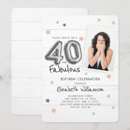 Convites Foto de aniversário de 40 estrelas de balão e fabu