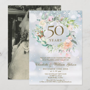 Convites Foto de Aniversário de 50 Anos de Casamento Floral
