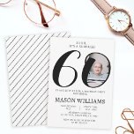 Convites Foto de aniversário de 60 anos com simples surpres<br><div class="desc">Elegante e moderno minimalista simples preto e branco 60º convite para fotos de festa de aniversário,  cartão com fotos. * A idade não pode ser alterada,  mas por favor escreva-me e eu farei uma nova listagem com a sua idade o mais rápido possível :)</div>