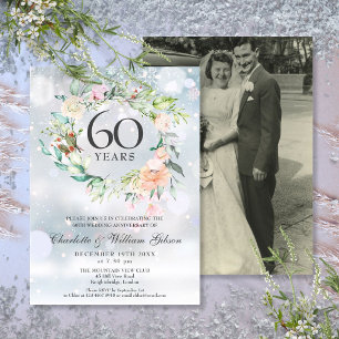Convites Foto de aniversário de 60 anos de casamento Floral