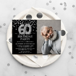Convites Foto de Aniversário de 60 anos Surpresa Preta e Pr