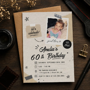 Convites Foto de Aniversário de 60 anos Vintage Retro