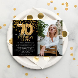 Convites Foto de Aniversário de 70 anos Surpresa Preta e Do