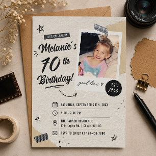 Convites Foto de Aniversário de 70 anos Vintage Retro