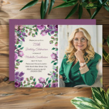 Foto de Aniversário de 75 anos Floral Verde Mint P