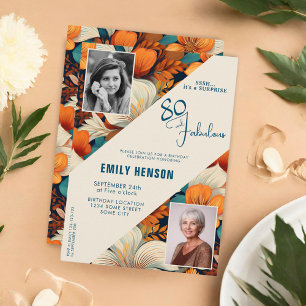 Convites Foto de aniversário de 80 anos e fabuloso com padr