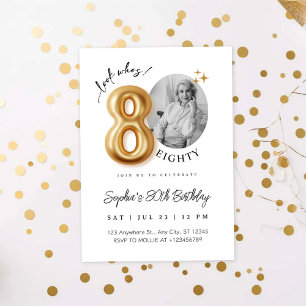 Convites Foto de Aniversário de 80 anos Minimalista Moderna