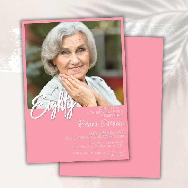 Convites Foto de Aniversário de 80 anos Rosa (Criador carregado)