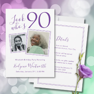 Convites Foto de Aniversário de 90 Anos com Letra Minimalis