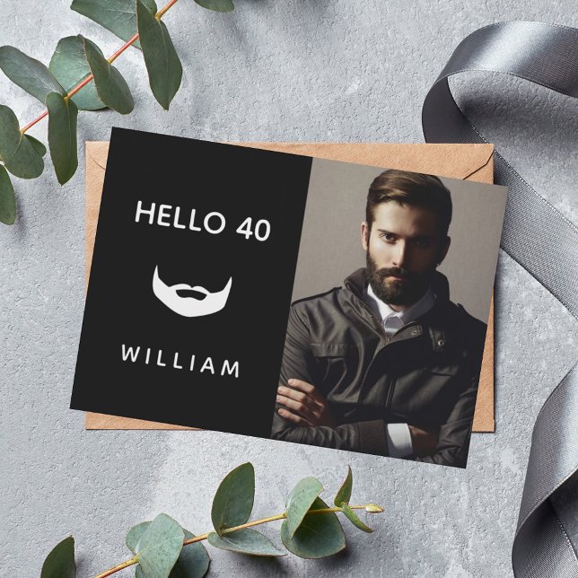 Convites Foto de aniversário de barba branca preta (Criador carregado)