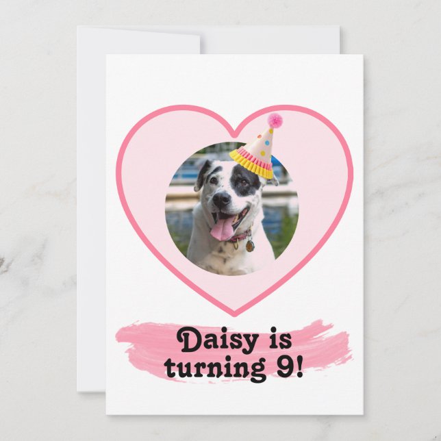 Convites Foto de aniversário de bolinhas com pincel rosa (Frente)