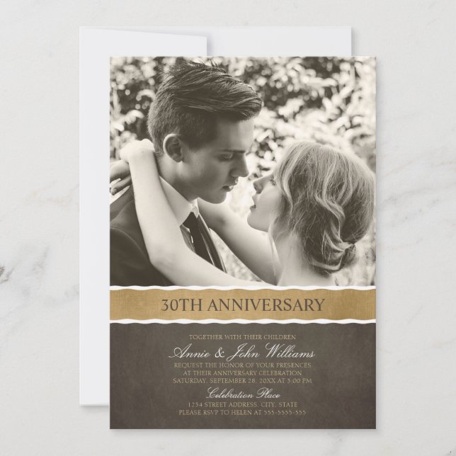 Convites Foto de Aniversário de Casamento de 30 Anos Sua Fo (Frente)