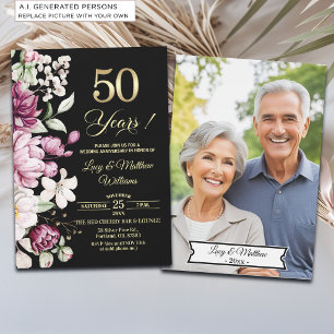Convites Foto de Aniversário de Casamento de 50 anos Elegan