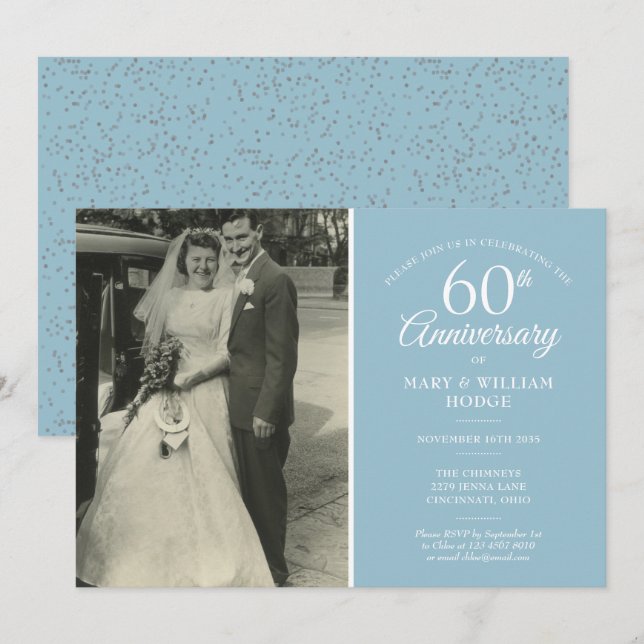 Convites Foto de Aniversário de Casamento de 60 anos com Co (Frente/Verso)