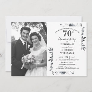 Convites Foto de aniversário de casamento de 70 anos em flo