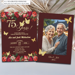 Convites Foto de Aniversário de Casamento de 75 anos Elegan