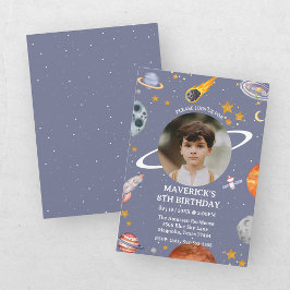 Convites Foto de Aniversário de Crianças Astronautas no Esp