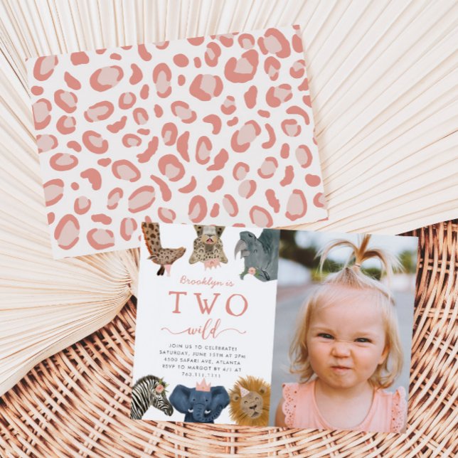 Convites Foto de Aniversário de Duas Garotas Safari Selvage (Criador carregado)