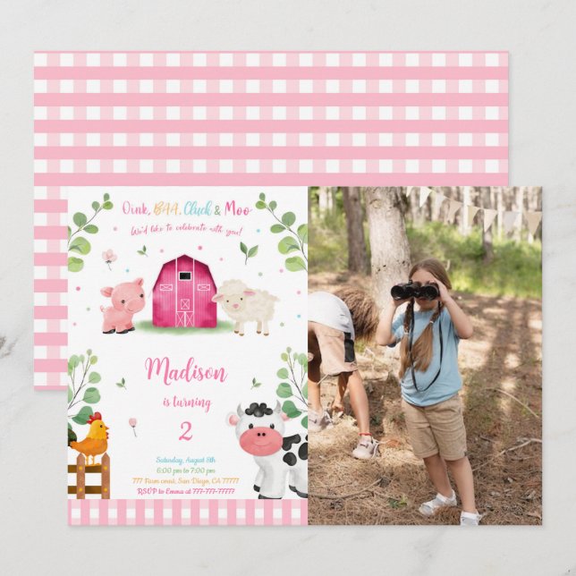 Convites Foto de aniversário de Fazenda (Frente/Verso)