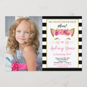 Convites Foto de aniversário de gatinho de ouro branco pre