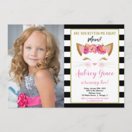 Convites Foto de aniversário de gatinho de ouro branco pret