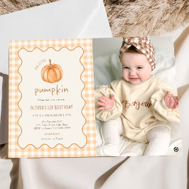 Convites Foto de Aniversário de Gingham de Outono Pequena A