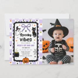 Convites Foto de aniversário de Halloween com vibrações ass