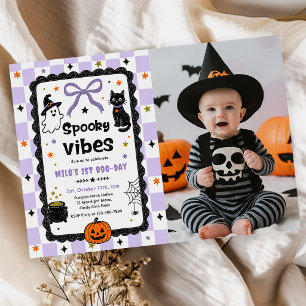 Convites Foto de aniversário de Halloween com vibrações ass