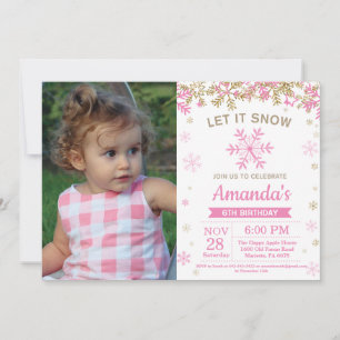 Convites Foto de Aniversário de Menina com Floco de Neve Ro