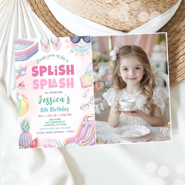 Convites Foto de Aniversário de Menina com Piscina de Bolin (Criador carregado)