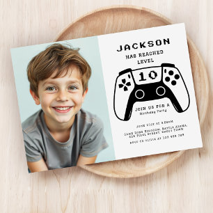 Convites Foto de Aniversário de Meninos Gamers Modernos